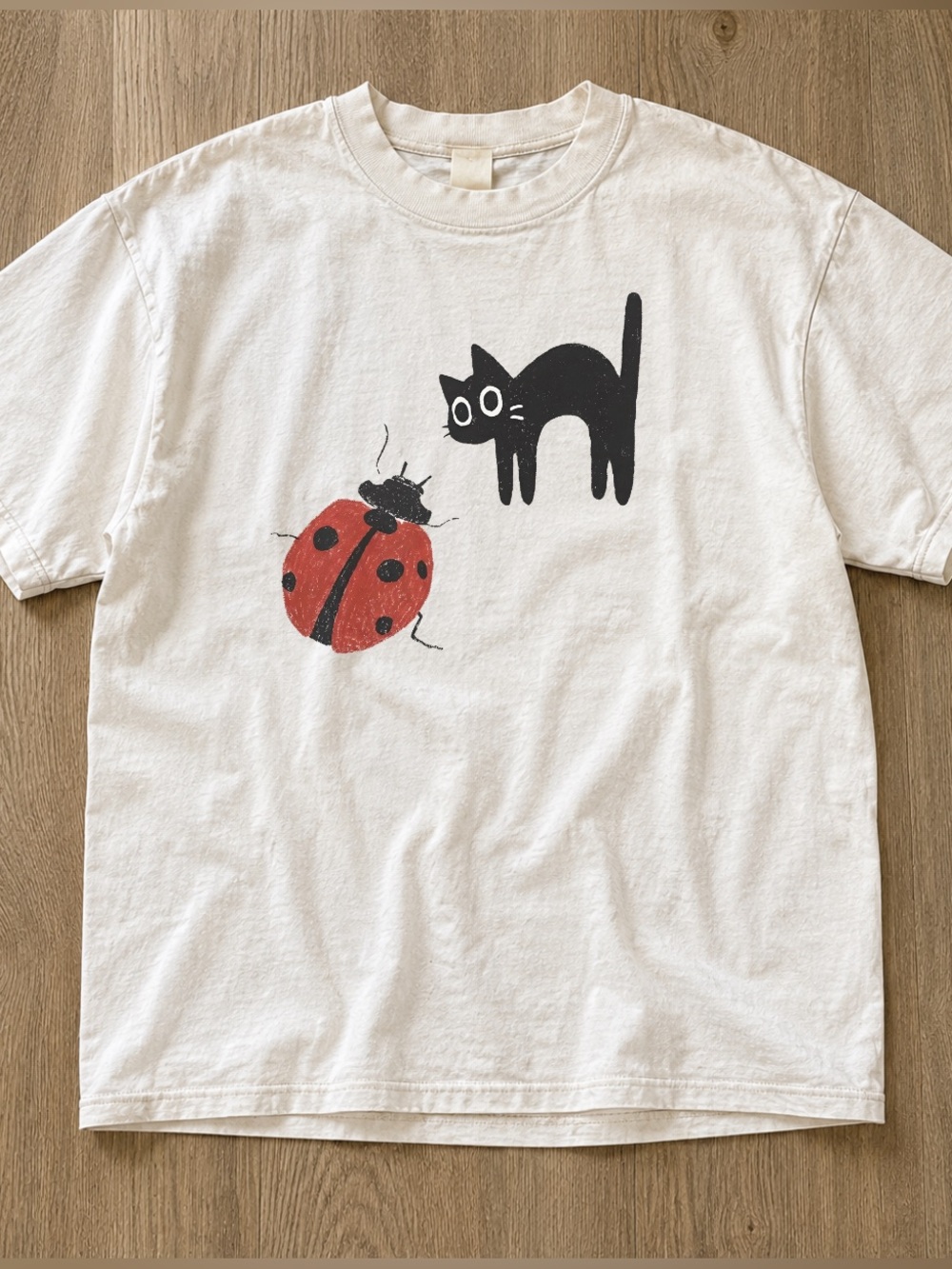 Gildan White Cat & Ladybug Graphic Tee
